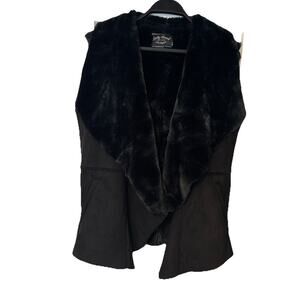 Lucky Brand Faux Suede Fur Black Vest Oversized Women’s Size Small